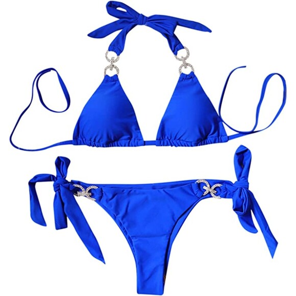 Crystal Diamond Straps Beach Bikini Sz L - Picture 4 of 7